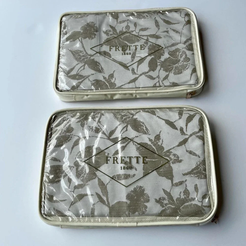 Frette Pair (2) Lux Valentina Euro Sham Ecru Beige Floral Cotton Wool Polyester